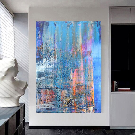 Red Blue Abstract Painting Richter Art Paint Blue Red Etsy