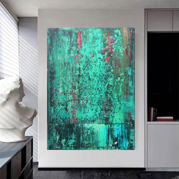 Red Green Abstract Painting Etsy