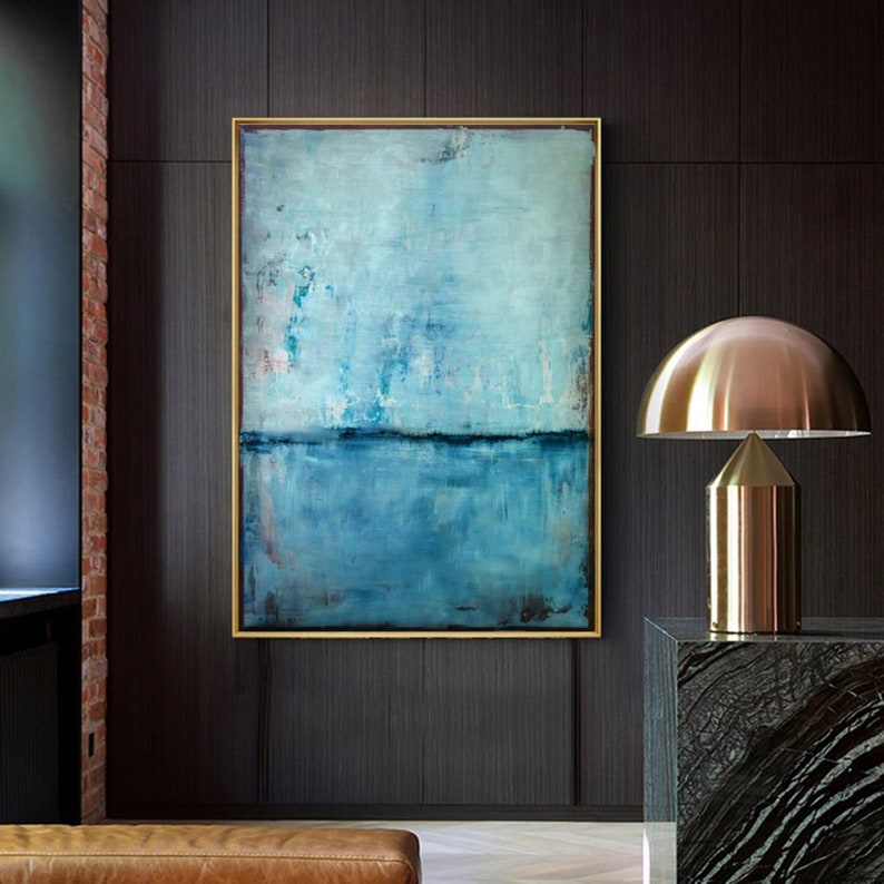 Triptyque D'art Mural Abstrait Maritime Sur Toile - Paysage Mer, Bleu Dominant, Cadre Bois Prêt à Accrocher