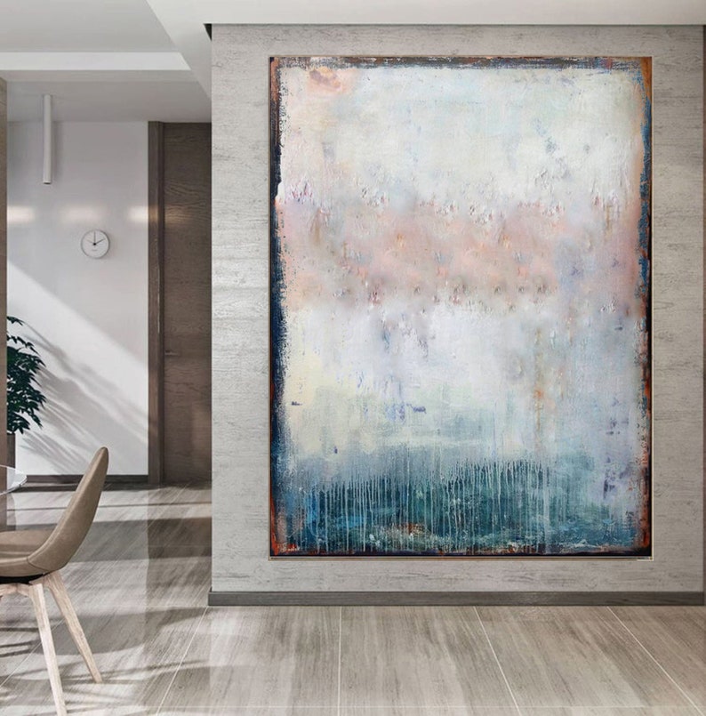 White Blue Rusty Abstract Painting, Rothko Style Paint, Blue Rusty Original Abstract Art, Extra