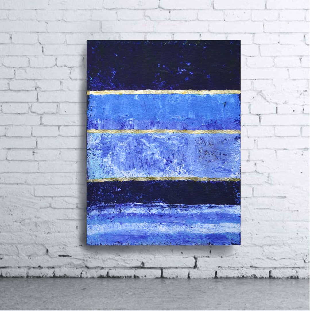 Blue Gold Abstract Art Painting, Extra Large Canvas Painting, Office