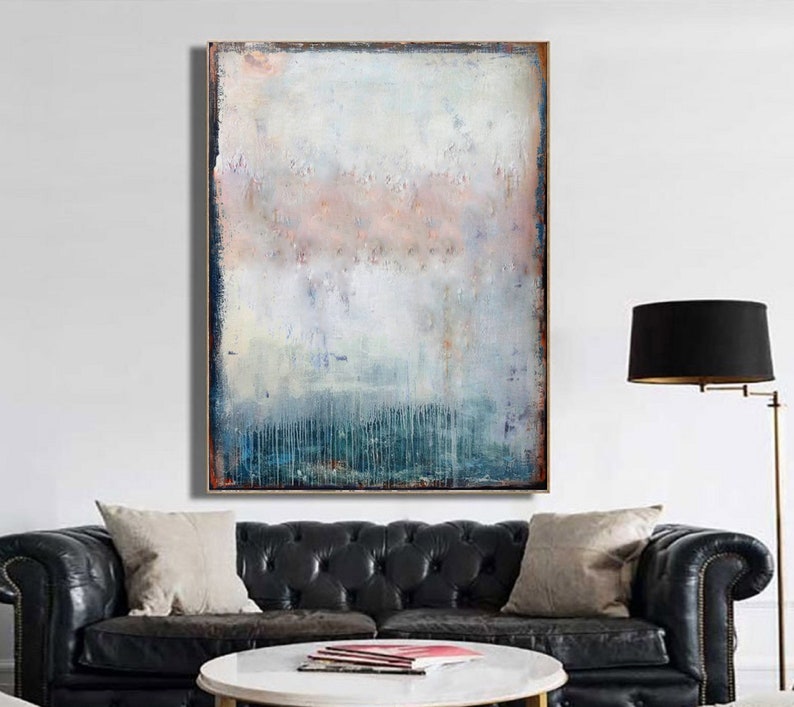 White Blue Rusty Abstract Painting, Rothko Style Paint, Blue Rusty Original Abstract Art, Extra