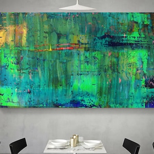 Blue Green Abstract Painting, Gerhard Richter art painting, Teal Abstract Art, Abstract landscape painting, Extra Large canvas print.