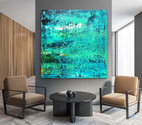 Mint Blue Abstract Painting Richter Art Paint Mint Etsy