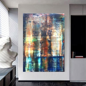 Richter art paint, Green Red Abstract Art,Green Red Blue Abstract Painting, Print of Original Painting, Large canvas print, Industrial Art