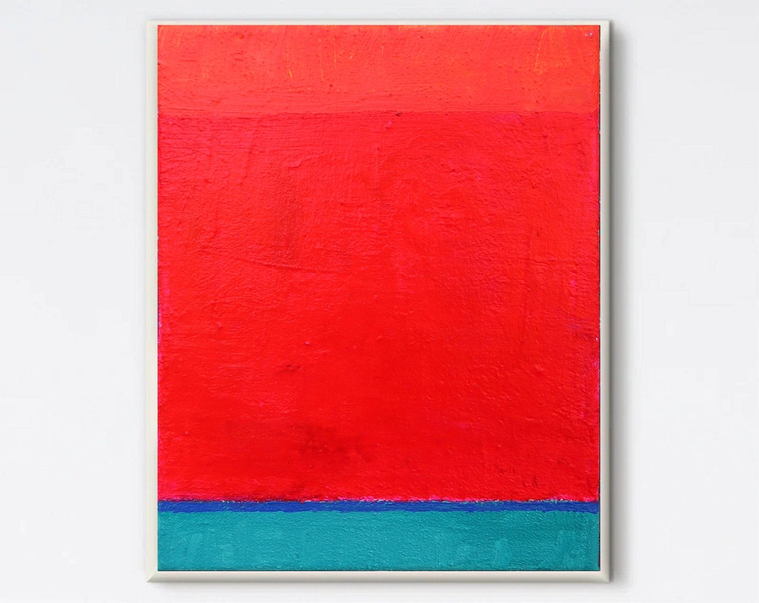 Neon Red Painting Red Green Abstract Painting Minimalist Etsy