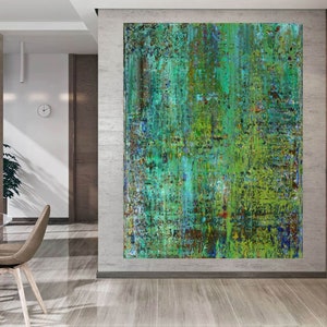 Green Abstract Painting, Gerhard Richter art painting, Green Abstract Art, Abstract landscape paint, Extra Large canvas print, Green Minimal