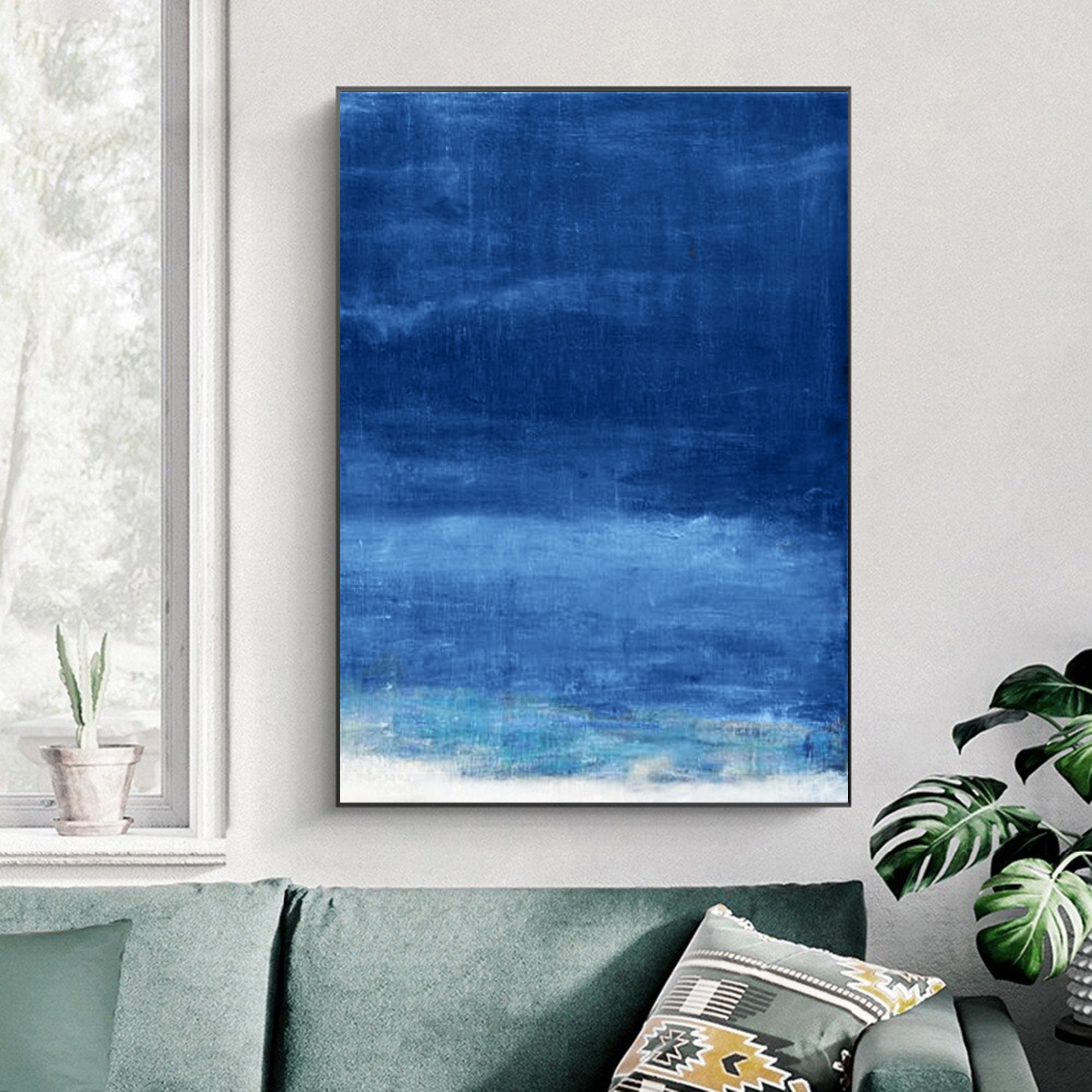 Indigo Abstract Painting Sea Canvas Print Extra Large Canvas Etsy