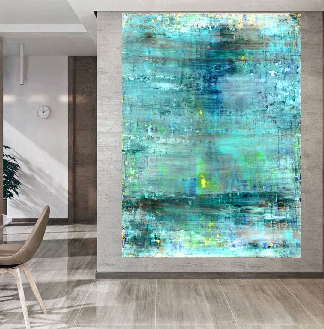 Gerhard Richter Art Painting, Mint Blue Abstract Canvas Print