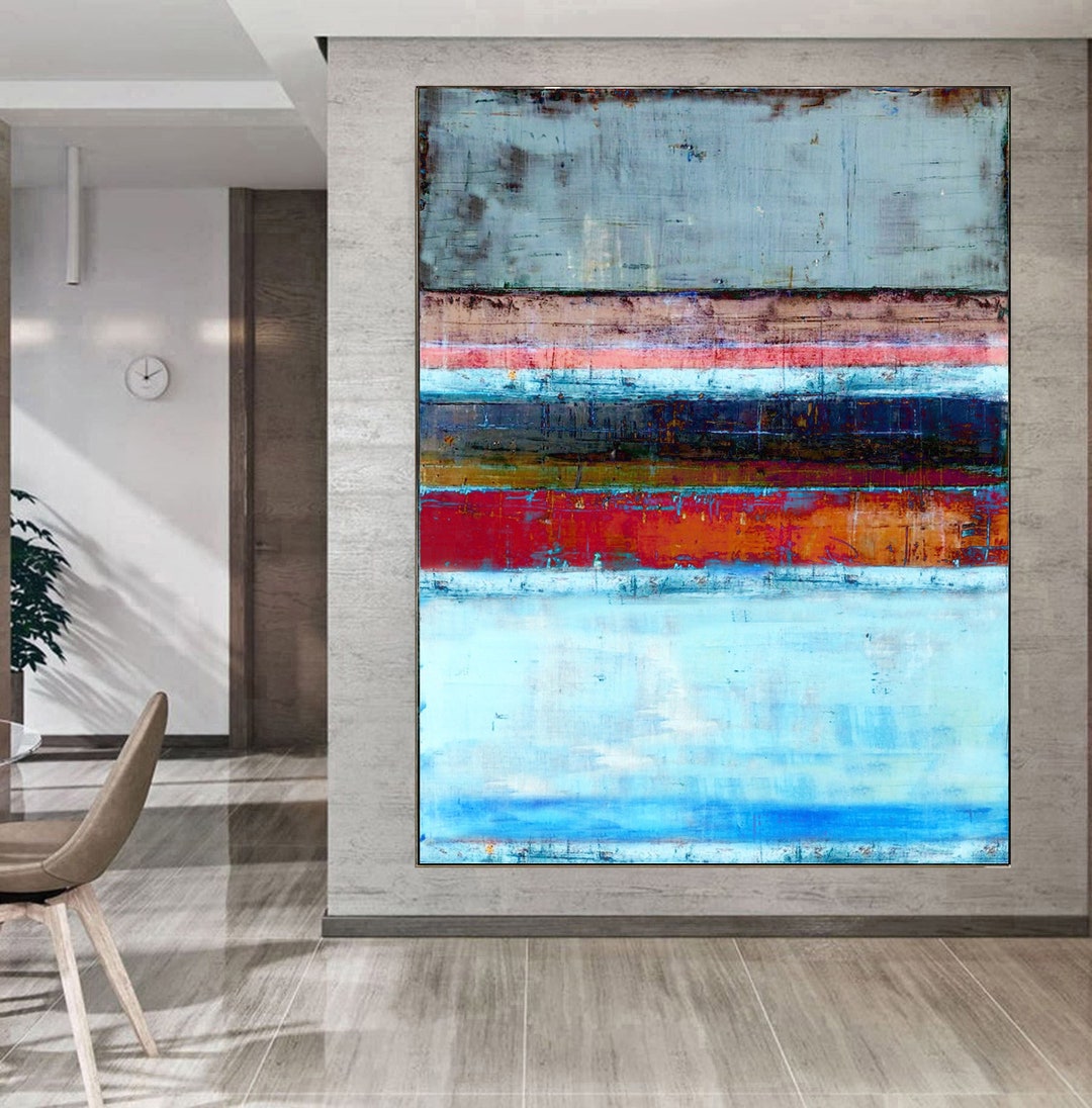 Blue Grey Black Abstract Art Red Blue Black Abstract Painting Etsy