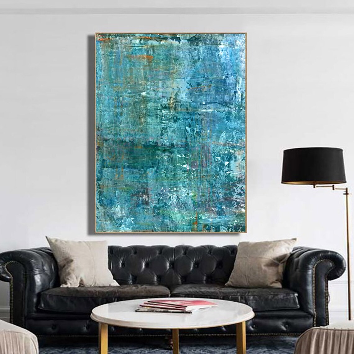 Blue Green Abstract Art, Mint wall decor, Large canvas print, Office ...