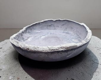 8 " Hand-Cast Concrete Bowl or Tray | Multi-Colored | Light Purple and Grays | 8" x 1.75"
