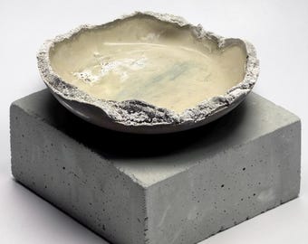 8 " Hand-Cast Concrete Bowl or Tray | Multi-Colored | Greens and Grays | 8" x 1.75"
