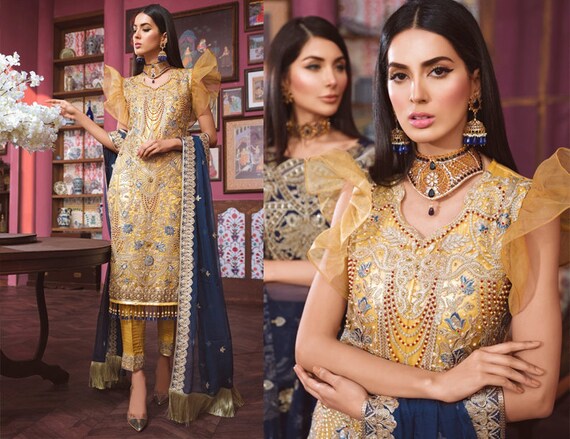 Pakistani Yellow Mehndi Mayo Dress for Brides and Bridesmaid, Indian des Eid Dress, Luxury Party Wear Wedding Dress