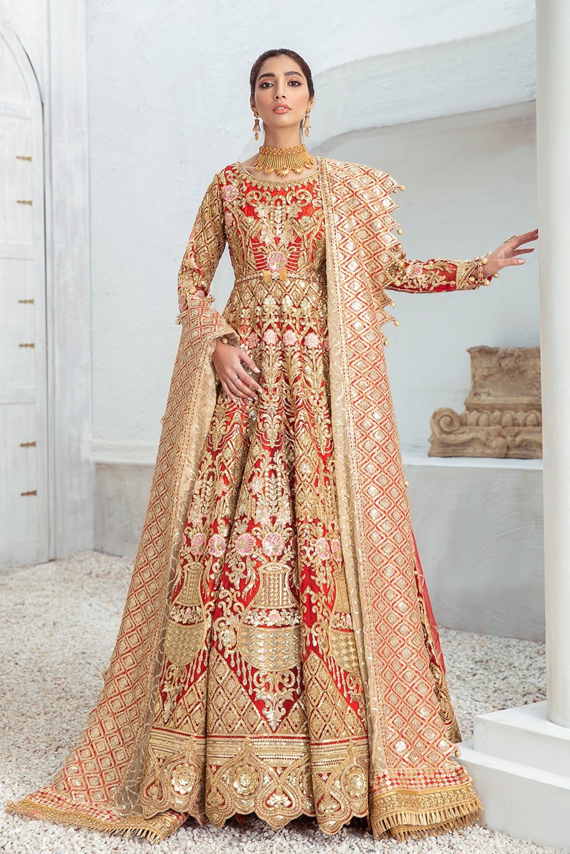 Pakistani Red Bridal dress wedding reception dress Indian image 4