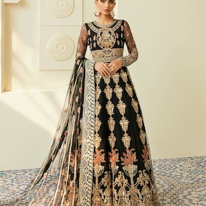 Gold Pakistani Embroidered Bridal Dress 