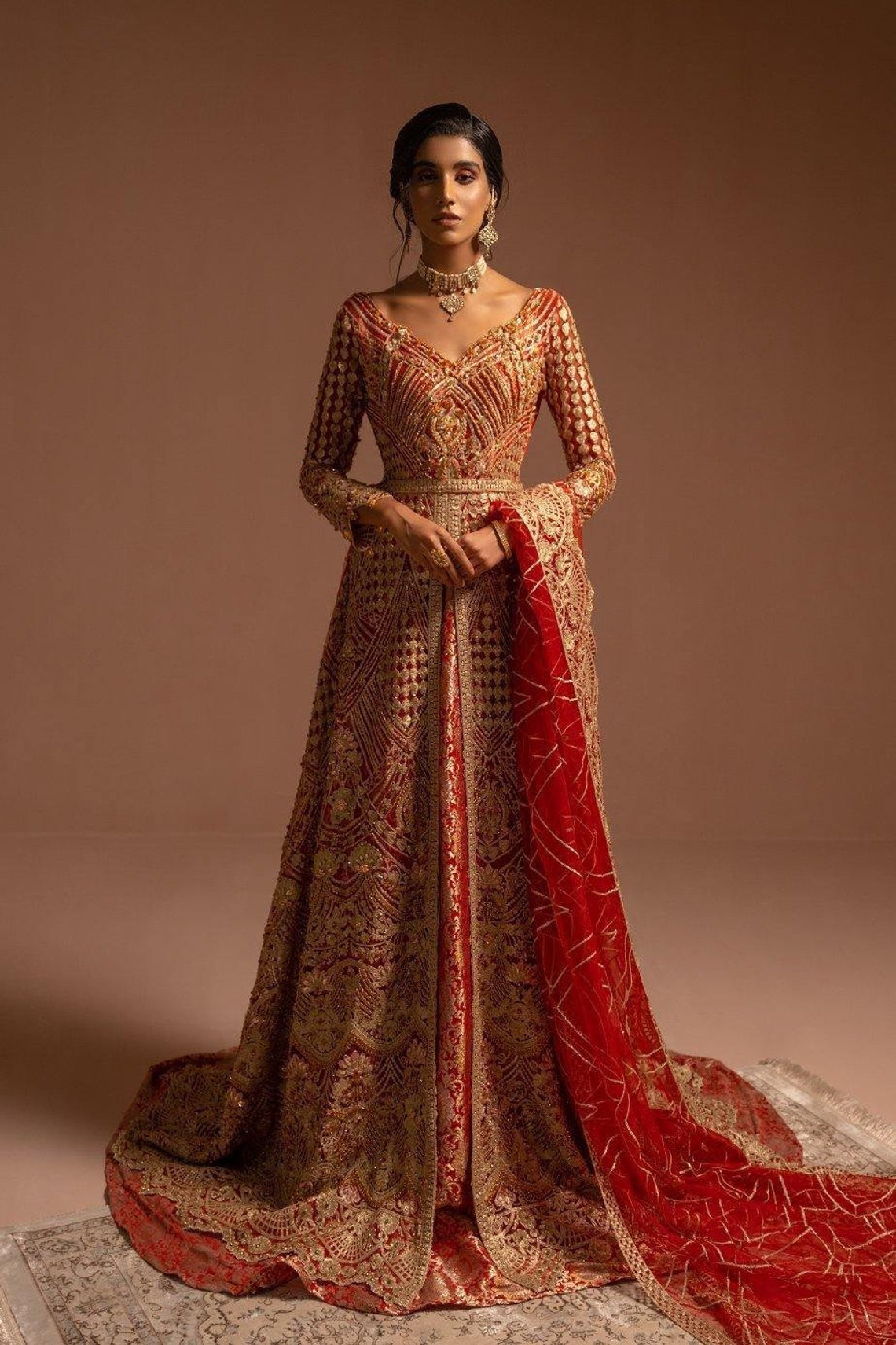 Red Bridal Pakistani dress Bright Red Indian Traditional image 3