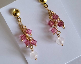 Orecchini in quarzo rosa e ametista: orecchini pendenti in argento