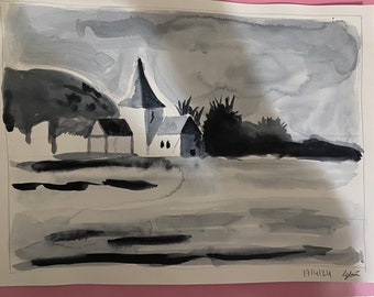 Black and white landscape (watercolor/suluboya/acquarelli)