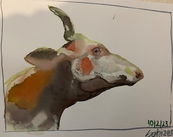 the cow 2 - original watercolour painting (suluboya/acquarello)