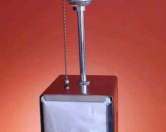 Vtg Double-Sided Napkin Dispenser Table Lamp On/Off Pull Chain Mad House Design