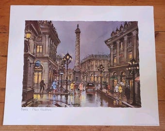 Vintage Maurice Legendre Place Vendome Paris Lithograph 1970 Krisarts France