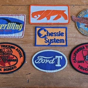 7 Vtg Vehicle Patches Trains Planes Automobile Semi Trucks Motorcycle Fabric