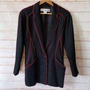Beretta Medaine Paris Vintage 100% Wool Jacket Piped Coat Rare Black Women&#39;s T36