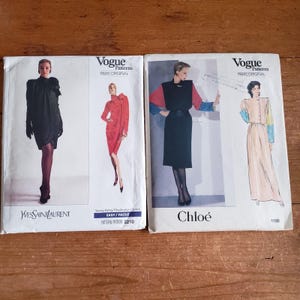 Vintage anni '80 Vogue Chloe & YSL Paris modello originale per abito n. 1100 n. 2210 taglia 8