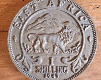 Vintage East Africa 1948 1 Shilling Metal 3 Legged Trivet 6.5" Made In Japan