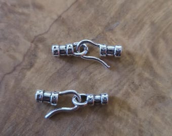Sterling Silver .925 16x6mm Hook and Eye Cord Clasp 1.9mm hole Set of 2