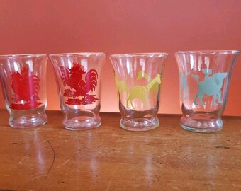 Vtg Lot Of 4 Libbey Swanky Swigs Glasses Giraffe Camel 2 Rooster Juice Drinking