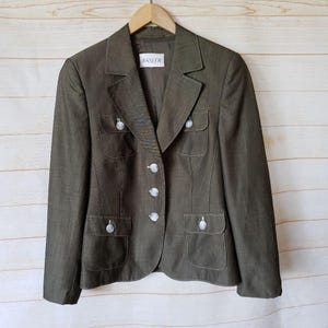 Vintage Basler Silk Linen Jacket Blazer Women&#39;s Size 38 Olive Green Business