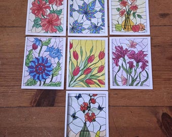 Mary Downes The Coloring Book Floral Blank Flowers Greeting Cards Glossy Paper