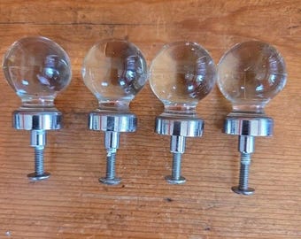 Vtg 1" Glass Ball Drawer Cabinet Door Knob pull Handle Qty 4 Plated w/ Screws