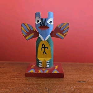 Vintage Ottawa Indian Craft Hand Painted Wooden Totem Pole Souvenir Estes Park Colorado 1950s Folk Art Figurine Souvenir Statue Cabin Decor