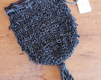 1920's Hematite Beaded Pouch Flapper Bag Small Dress Purse Restored Antique