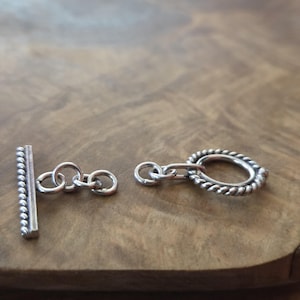 1 Pc Sterling Silver Oxidized Textured Weave Rope Round Toggle Clasp
