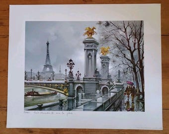 Vtg Maurice Legendre Paris Port Alexandre III Lithograph 1973 Krisarts France