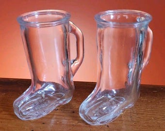 Vtg 2 Libbey Canada Mini Santa Boot Shot Glass Handle Cowboy Toothpick Holder