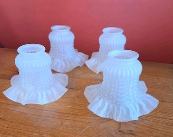 4 Vintage Thin Walled Frosted Sconces Ruffle Petticoat Glass Shades 2 1/4" Fit