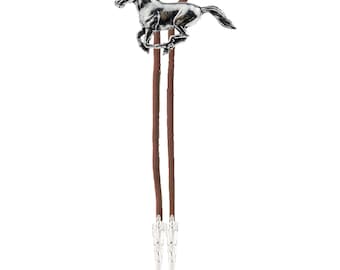 Running Horse   made from fine English pewter crafted on a Bolo bola Necktie Natural Brown Leather Thong Cord refa19