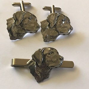Labrador Head Dog made from fine English pewter cuff link or tie slide or the set or stick pin codea4