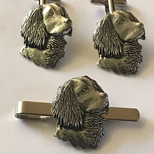 Spaniel’s Head dog made from fine English pewter cuff link or tie slide or the set or stick pin codea5
