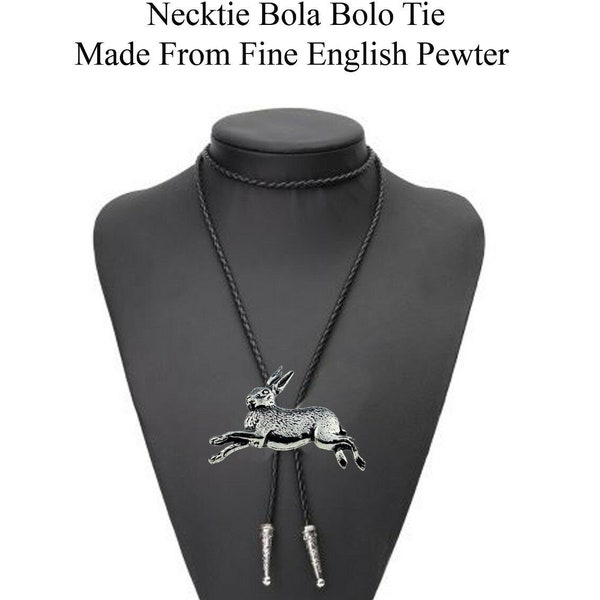 Pewter Hare Rabbit Necklace Western Cowboy Necktie Bola Bolo Tie codea2 unisex or pin badge