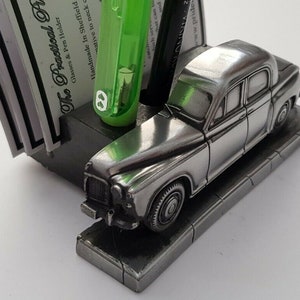 Britischer Oldtimer p4 Pewter Effect Auto Visitenkarten & STIFT Stiftehalter NEU Handmade In Sheffield