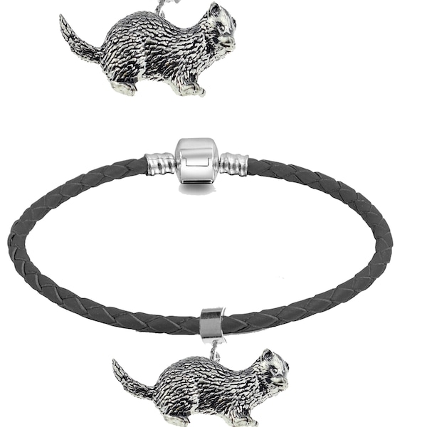 Ferret  Charm / Pendant on a bail which has a 5mm Hole to fit Bracelet necklace European or choose the bracelet with charm refA32