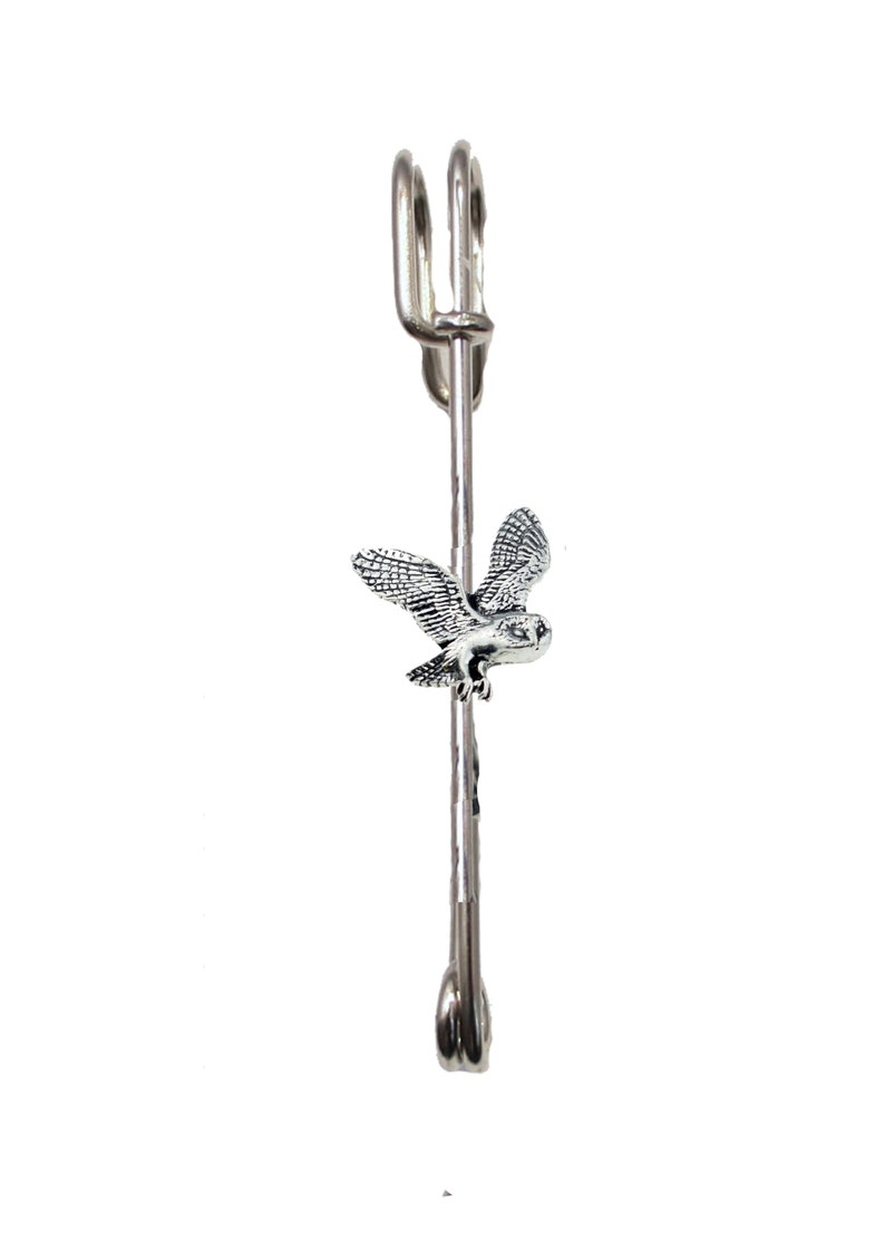 Barn Owl on a 3 7.5cm Kilt Pin Scarf Brooch with English Pewter Emblem or Stunning stick pin with end connector refb19 bird