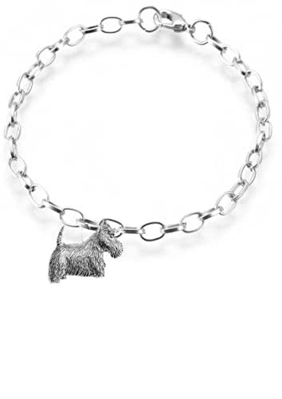 Bracelet Ancien Breloques Chien Terrier écossais - Métal Argenté, 19 Cm, Vintage