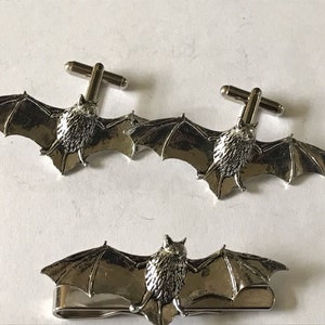 Bat made from fine English pewter cuff link or tie slide or the set or stick pin codea34